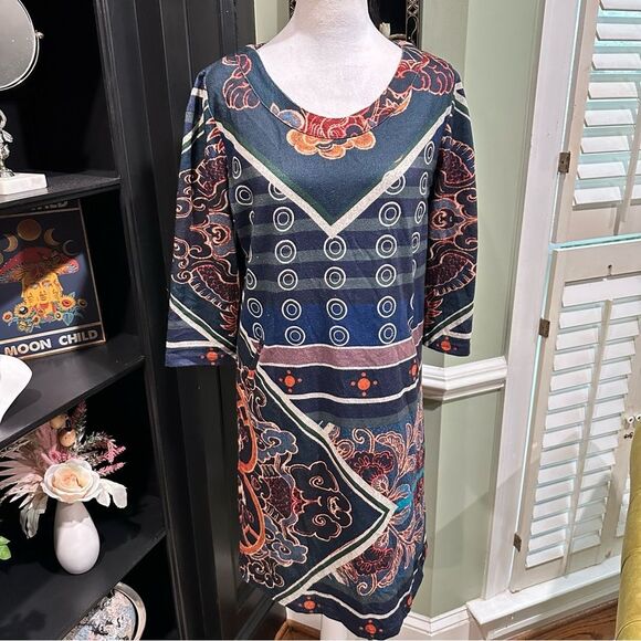 LULU H Paris Boho Floral pattern Sweater Dress Size Large - Picture 1 of 13